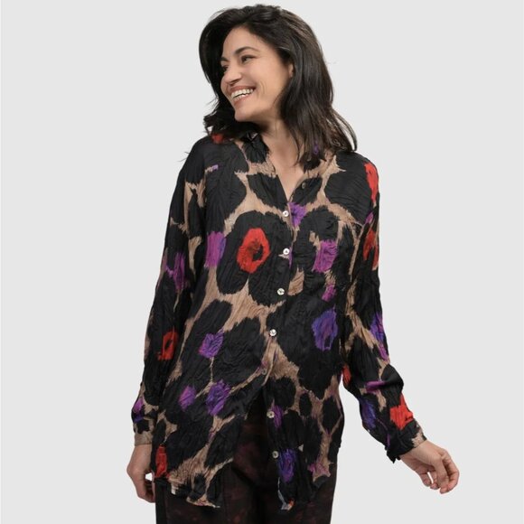 Alembika Cosmopolitan Button Down Shirt Top in Violet Crinkle Oversized XS - Picture 2 of 7